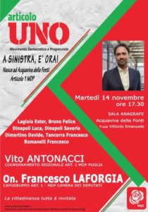 Articolo Uno: incontro pubblico con Francesco Laforgia e Vito Antonacci