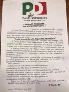 Il Circolo Pd di Acquaviva va commissariato: lo chiede la federazione provinciale del PD, ribadendo l'appoggio a Carlucci