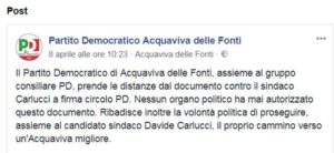 Il Circolo Pd di Acquaviva va commissariato: lo chiede la federazione provinciale del PD, ribadendo l'appoggio a Carlucci
